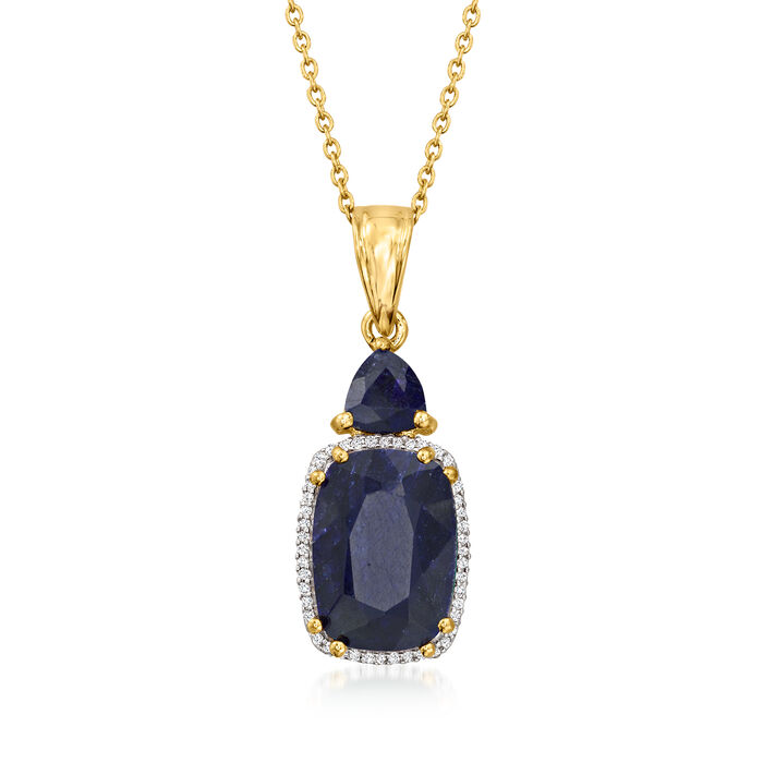 8.10 ct. t.w. Sapphire and .13 ct. t.w. Diamond Pendant Necklace in 18kt Gold Over Sterling