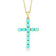 4-5mm Turquoise Cross Pendant Necklace in 18kt Gold Over Sterling
