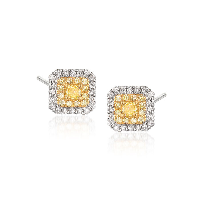 1.06 ct. t.w. Yellow and White Diamond Earrings in 18kt Two-Tone Gold