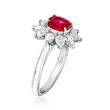 C. 2010 Vintage 1.16 Carat Certified Ruby and 1.07 ct. t.w. Diamond Flower Ring in Platinum