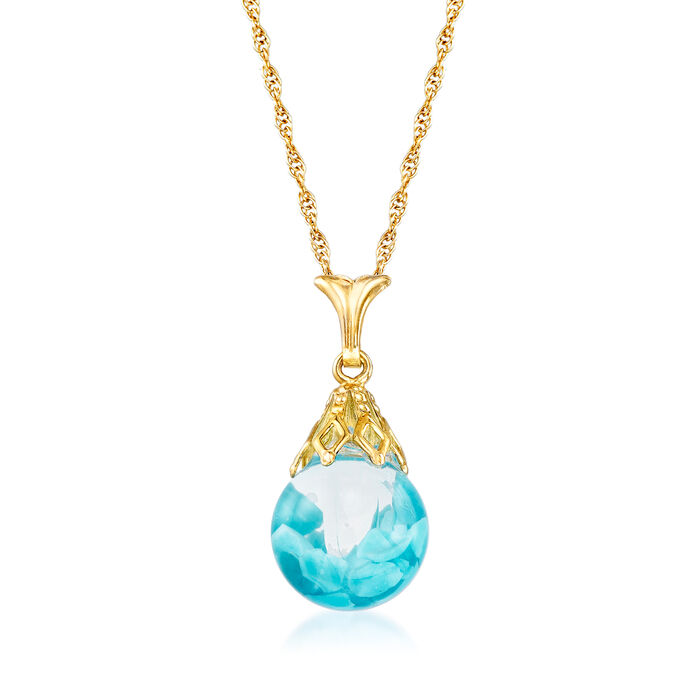 Floating Turquoise Pendant Necklace in 14kt Yellow Gold