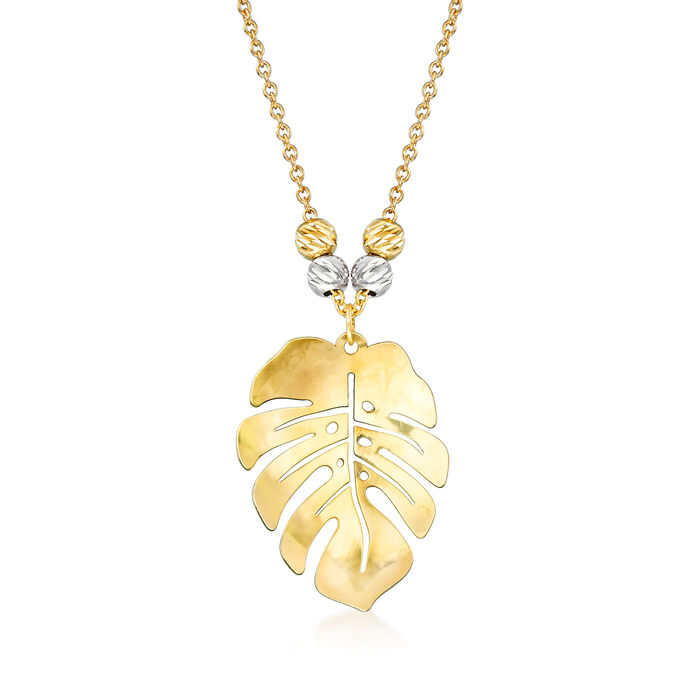 Italian 18kt Two-Tone Gold Monstera Leaf Necklace