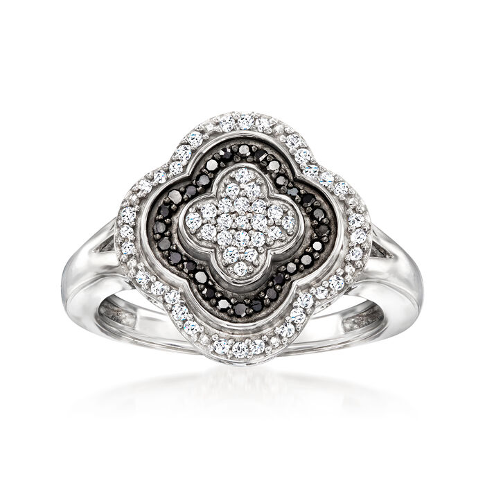 .25 ct. t.w. Black and White Diamond Clover Ring in Sterling Silver