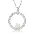 Charles Garnier &quot;Venus&quot; 7-7.5mm Cultured Pearl Braided Circle Pendant Necklace in Sterling Silver