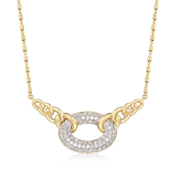 1.07 ct. t.w. Pave Diamond Link Centerpiece Necklace in 14kt Yellow Gold