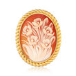 38x28mm Shell Cameo Flower Pin Pendant in 18kt Yellow Gold Over Sterling Silver