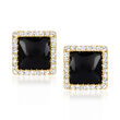 Onyx and .14 ct. t.w. Diamond Square Earrings in 14kt Yellow Gold