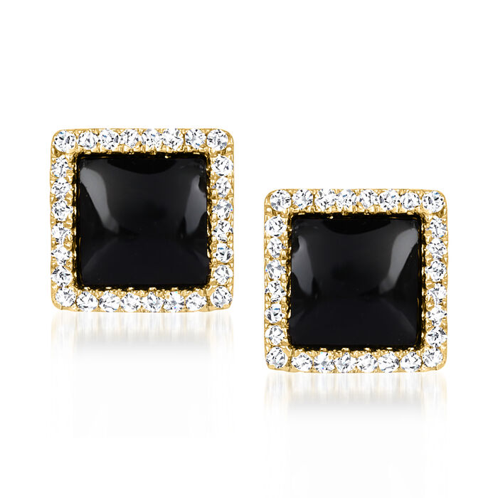 Onyx and .14 ct. t.w. Diamond Square Earrings in 14kt Yellow Gold