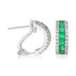 .65 ct. t.w. Emerald and .30 ct. t.w. Diamond Hoop Earrings in 14kt White Gold  