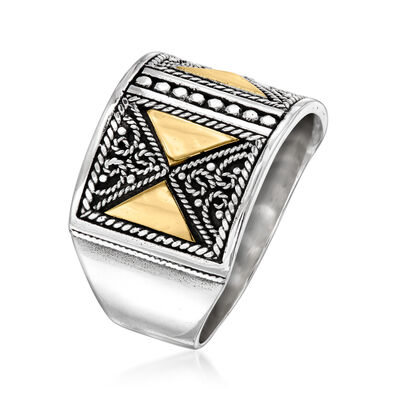 Sterling Silver and 18kt Yellow Gold Bali-Style Filigree Ring