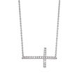 .10 ct. t.w. CZ Sideways Cross Necklace in Sterling Silver
