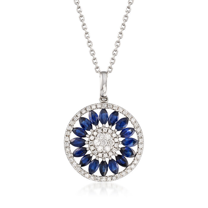 1.80 ct. t.w. Sapphire and .38 ct. t.w. Diamond Circle Pendant Necklace in 14kt White Gold