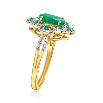1.60 ct. t.w. Emerald and .20 ct. t.w. Diamond Ring in 14kt Yellow Gold
