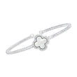 Charles Garnier &quot;Color Me&quot; Mother-of-Pearl Clover and .10 ct. t.w. CZ Cuff Bracelet in Sterling Silver