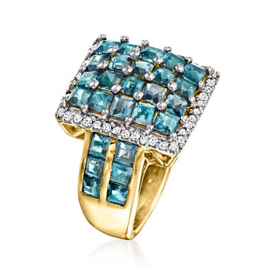 3.80 ct. t.w. London Blue Topaz Ring with .30 ct. t.w. White Zircon in 18kt Gold Over Sterling