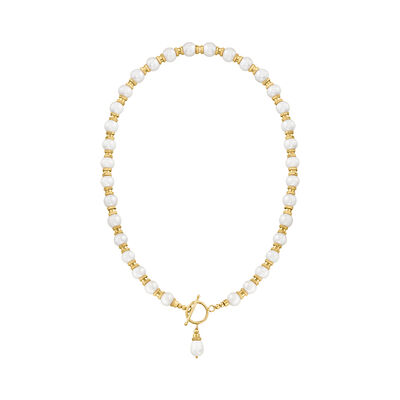 8.5-9mm Cultured Pearl Toggle Necklace in 18kt Gold Over Sterling