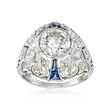 C. 1960 Vintage 2.65 ct. t.w. Diamond and .30 ct. t.w. Sapphire Dome Ring in Platinum