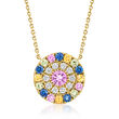 1.70 ct. t.w. Multicolored Sapphire and .30 ct. t.w. Diamond Circle Pendant Necklace in 14kt Yellow Gold