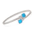Charles Garnier &quot;Cindy&quot; Simulated Turquoise Doublet and .25 ct. t.w. CZ Bypass Bracelet in Sterling Silver