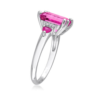 4.10 Carat Pink Topaz Ring with .40 ct. t.w. Rubies and Diamond Accents in Sterling Silver