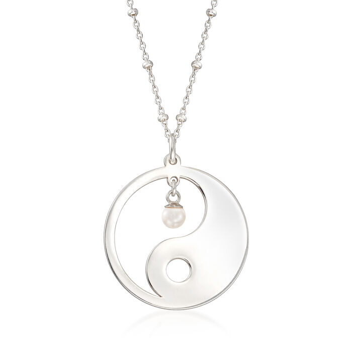 Sterling Silver Yin-Yang Necklace with 4mm Cultured Pearl