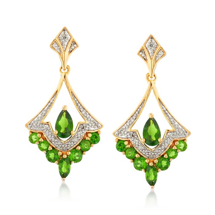 .90 ct. t.w. Chrome Diopside Drop Earrings with Diamond Accents in 18kt Gold Over Sterling