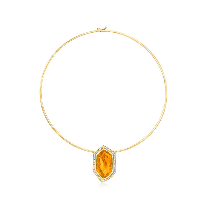 C. 1980 Vintage 26.50 Carat Citrine and .75 ct. t.w. Diamond Pendant Omega Necklace in 14kt and 18kt Yellow Gold