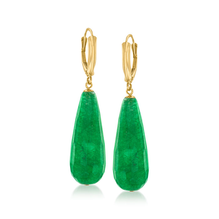 40.00 ct. t.w. Green Quartz Drop Earrings in 14kt Yellow Gold