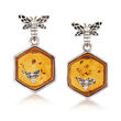 Amber Honeycomb and Bumblebee Drop Earrings in Sterling Silver