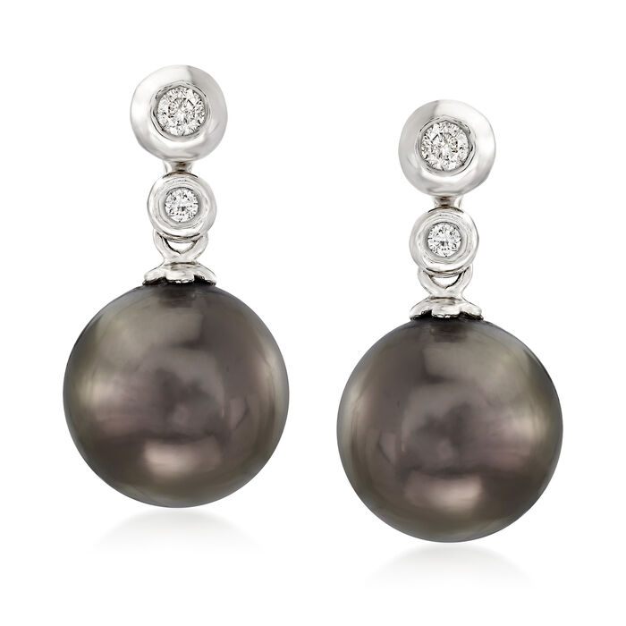8-8.5mm Cultured Tahitian Pearl and Diamond-Accented Jewelry Set: One Pair of Studs with Earring Jackets in 14kt White Gold