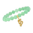 10-10.5mm Jade Bead Stretch Bracelet with 18kt Gold Over Sterling Dragon Charm