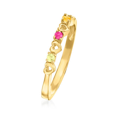 Personalized Open-Space Heart Band Ring in 14kt Gold  2 to 4 Birthstones