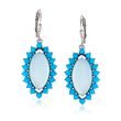 Aqua Blue Chalcedony and Turquoise Marquise Drop Earrings in Sterling Silver