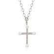 4.5-5mm Cultured Pearl and .18 ct. t.w. Diamond Cross Pendant Necklace in Sterling Silver