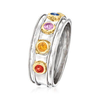 .50 ct. t.w. Multicolored Sapphire Ring in Sterling Silver and 14kt Yellow Gold