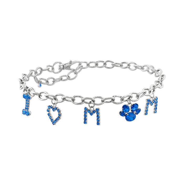 Blue Rhinestone &quot;I Heart Mom&quot; Fashion Link Necklace for Pets