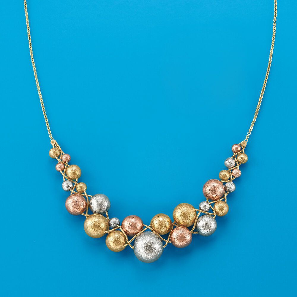 14kt Tri-Colored Gold Scattered Bead Necklace | Ross-Simons