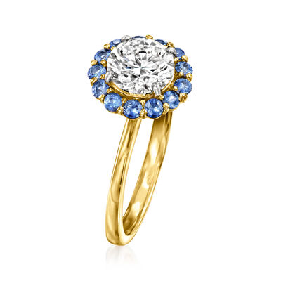 1.30 Carat Lab-Grown Diamond Ring with .50 ct. t.w. Sapphires in 14kt Yellow Gold