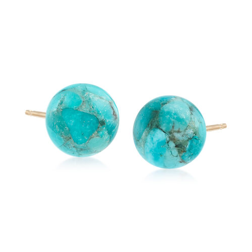 10mm Turquoise Bead Stud Earrings in 14kt Yellow Gold. #585080