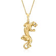 C. 1980 Vintage 14kt Yellow Gold Panther Pendant Necklace with Sapphire Accents