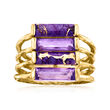 Purple Turquoise and 1.30 ct. t.w. Amethyst Multi-Row Ring in 18kt Gold Over Sterling