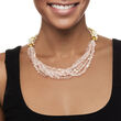 255.00 ct. t.w. Rose Quartz Bead Necklace with 4.5-5.5mm Cultured Pearls in 18kt Gold Over Sterling 18-inch