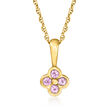 Amethyst-Accented Flower Pendant Necklace in 14kt Yellow Gold