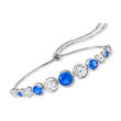 2.50 ct. t.w. Simulated Sapphire and 2.20 ct. t.w. CZ Graduated Bolo Bracelet in Sterling Silver