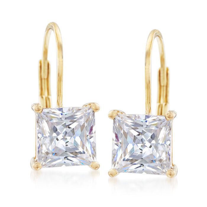 3.00 ct. t.w. Princess-Cut CZ Drop Earrings in 14kt Yellow Gold