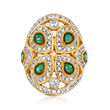 2.10 ct. t.w. White Zircon and 1.20 ct. t.w. Emerald Ring in 18kt Gold Over Sterling