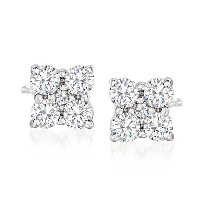 .33 ct. t.w. Diamond Flower Earrings in 14kt White Gold