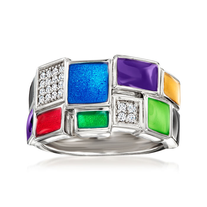 Belle Etoile &quot;Tegola&quot; .10 ct. t.w. CZ and Multicolored Enamel Ring in Sterling Silver