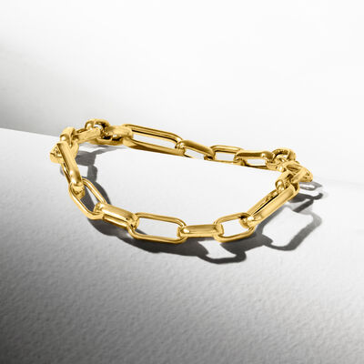 Italian 18kt Yellow Gold Cable and Paper Clip Link Bracelet