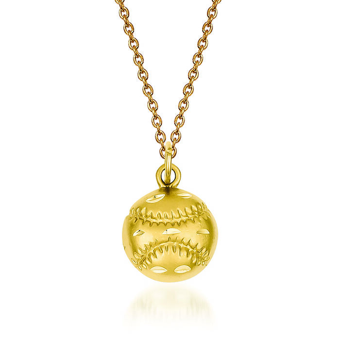 14kt Yellow Gold Diamond-Cut Baseball Charm Necklace. 18&quot;